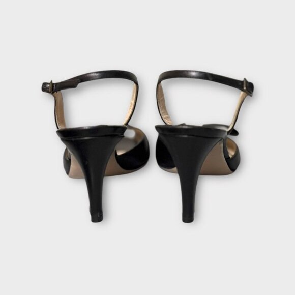 Salvatore Ferragamo Black Leather Bow Slingback Sandals 7M Peep Toe Retro Classy - Picture 9 of 11